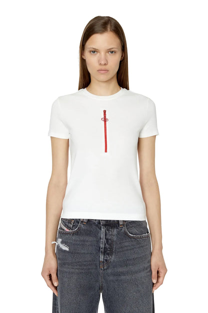 Off-white Diesel crew-neck T-shirt with red vertical graphic at center