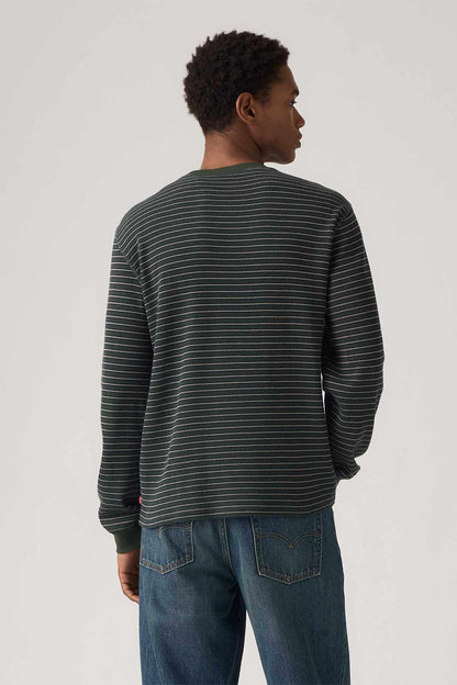 Levi's striped long-sleeve crewneck shirt, back view with horizontal stripe pattern