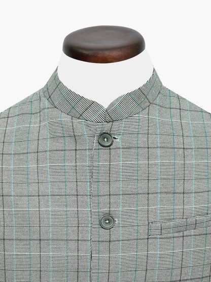 Brumano grey check sleeveless waistcoat collar with two round button details
