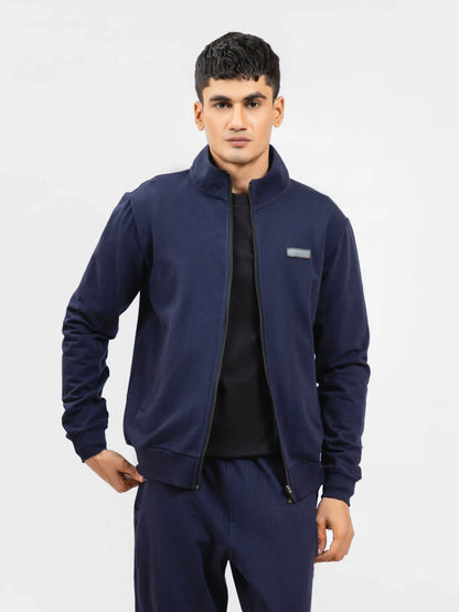Brumano blue zip-up jacket with stand collar and matching tapered pants