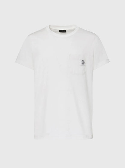 Diesel men’s white crewneck T-shirt with small chest pocket logo