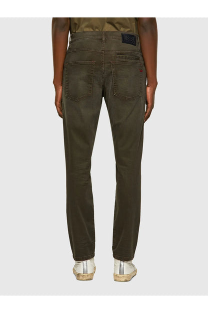 Diesel olive jeans back view with two back pockets and logo patch