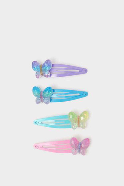 Pastel multi glitter butterfly hair clips, 4-piece set