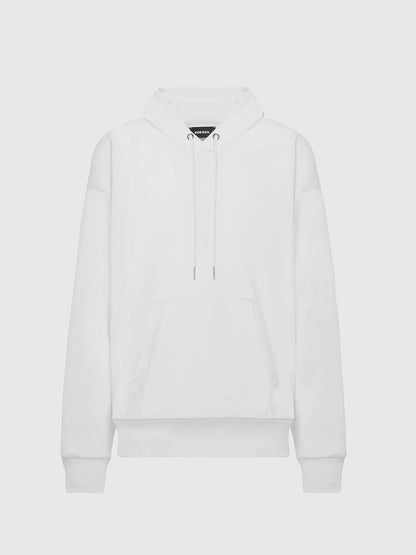 Diesel white pullover hoodie with drawstring hood and front pouch pocket