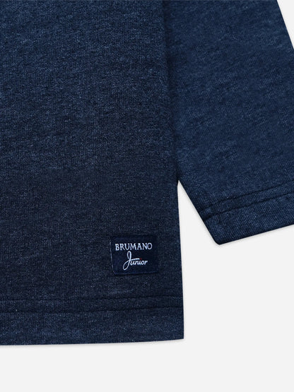Junior blue cotton sweatshirt with hem logo patch and cuff