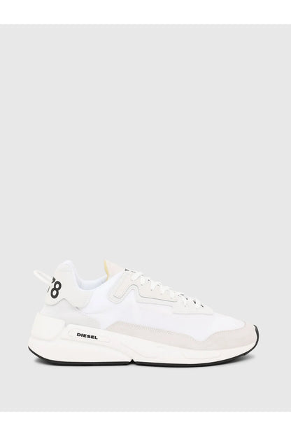 Diesel white low-top sneakers with lace-up front and black outsole
