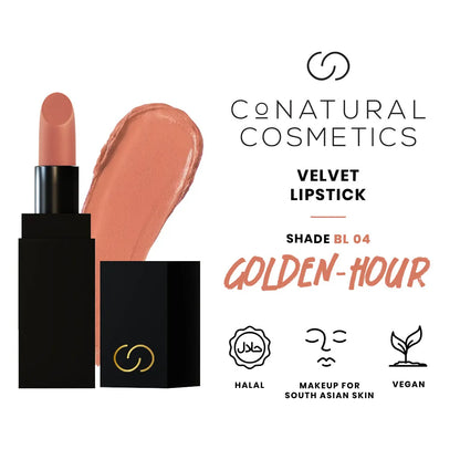 Rose nude velvet lipstick with black case and visible bullet swatch.