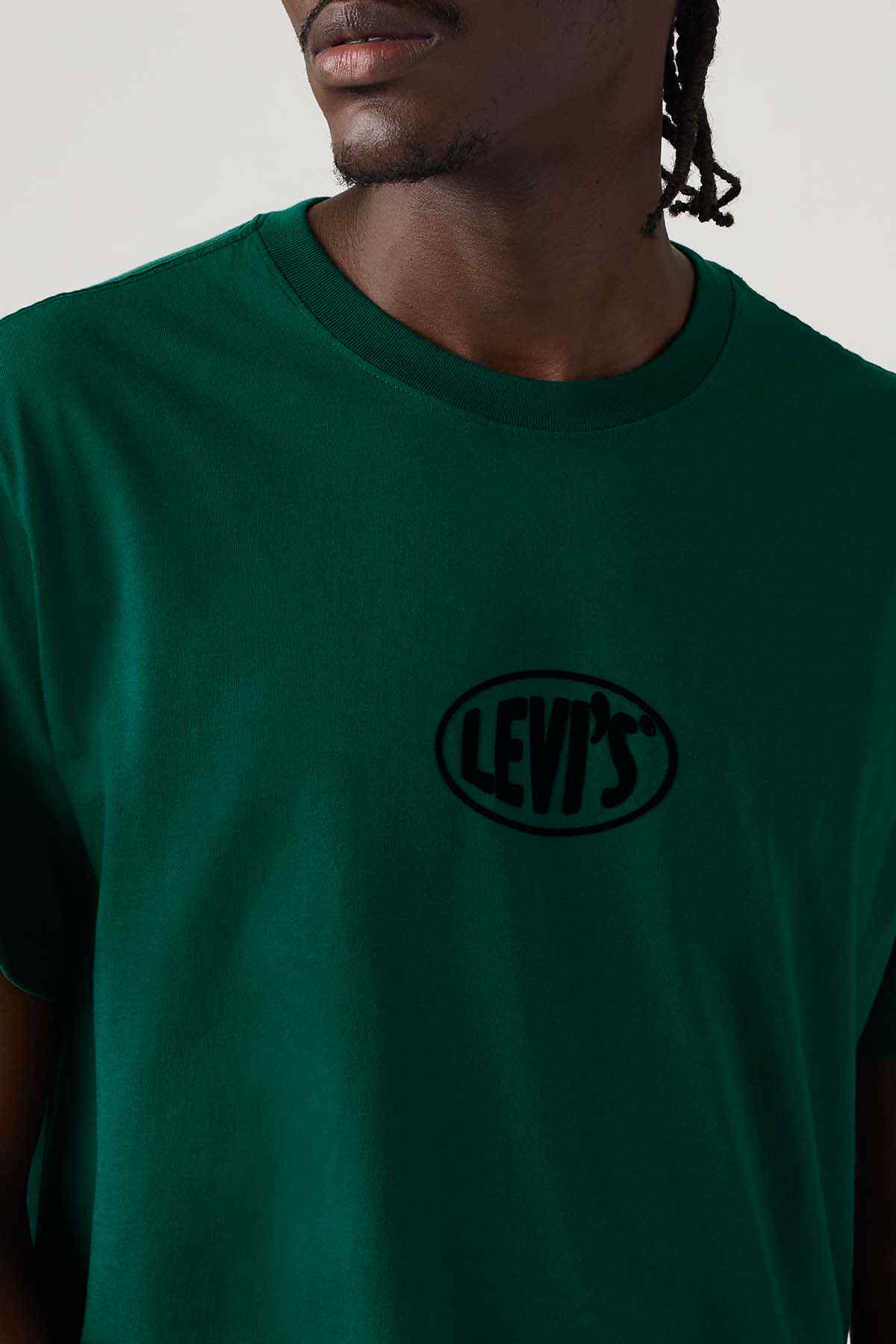 Levi's dark green T-shirt close-up of chest logo patch