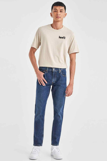 Levi's dark indigo straight-leg jeans with button fly and belt loops