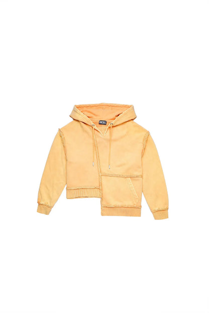 Orange hooded sweatshirt with drawstring and front patch pocket