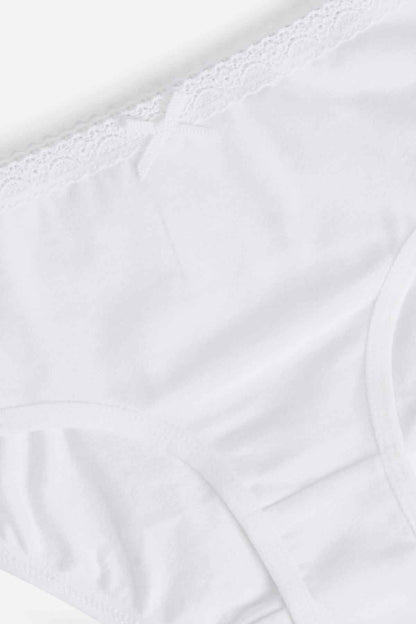 White lace-trim brief underwear with smooth fabric and stitched front panel