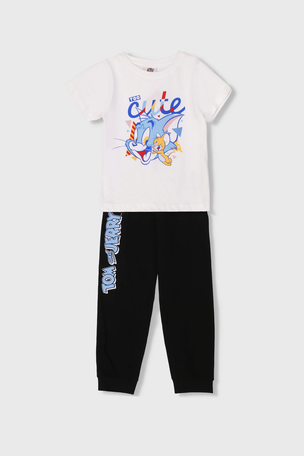 Disney kids T-shirt and jogger pants set: white graphic top, black joggers.