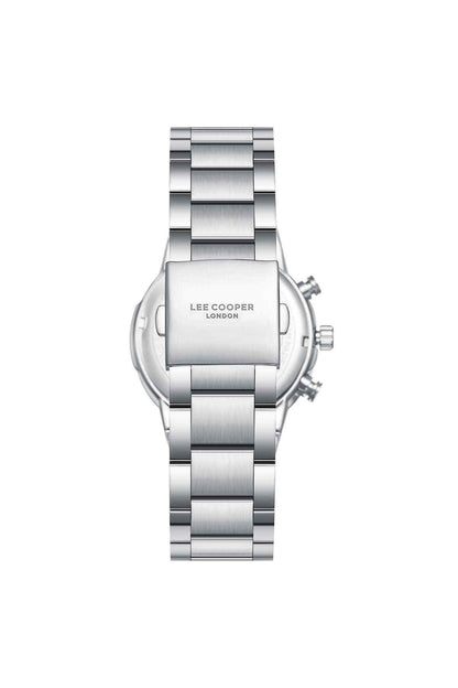 Stainless steel watch with bracelet clasp and side case details