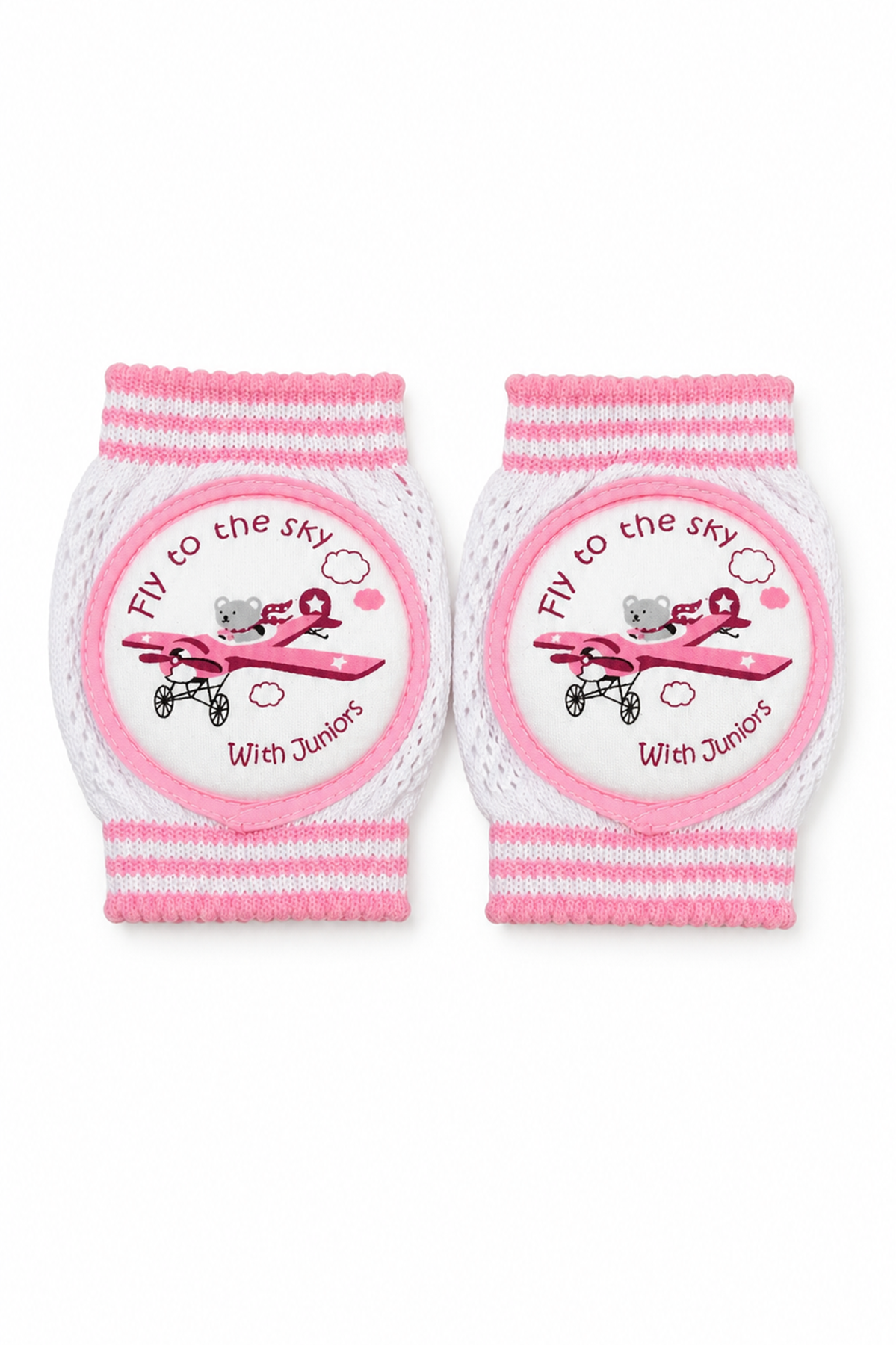 BABYSHOP baby socks, pair view, white with pink ribbed cuffs and logo patch