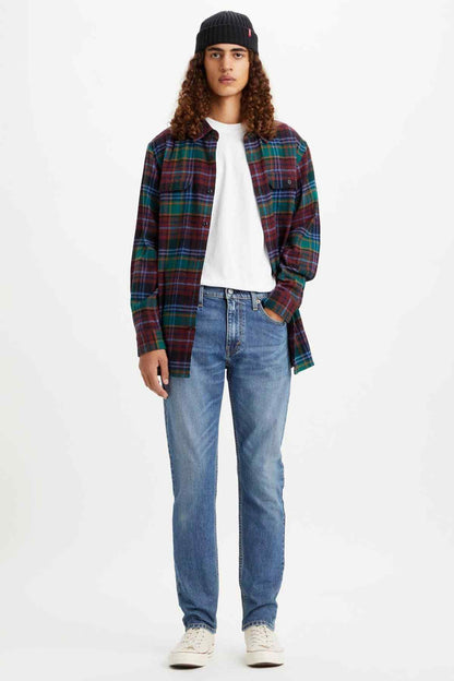 Levi's light blue straight-leg denim jeans with waistband and front seam