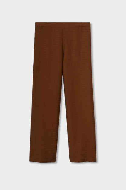 Brown wide-leg trousers, full front view