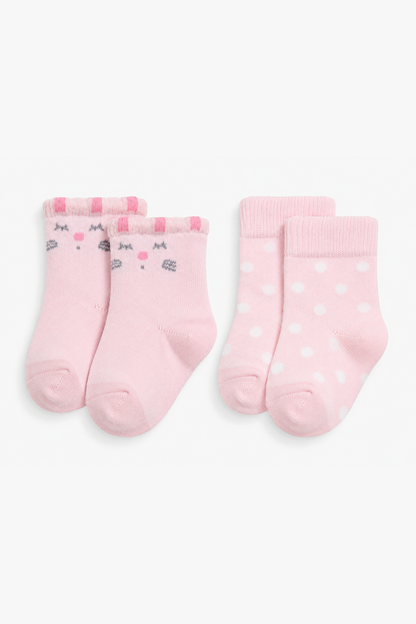 BABYSHOP pink baby socks set: two pairs, striped and polka-dot patterns