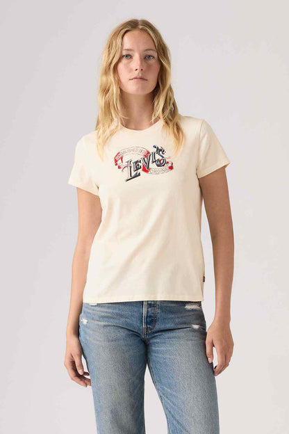 Levi's women's cream graphic T-shirt with front logo print, crew neck