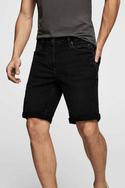 MANGO black denim shorts with front pockets and button closure