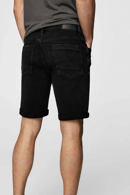 MANGO black denim shorts with back patch pockets and belt loops