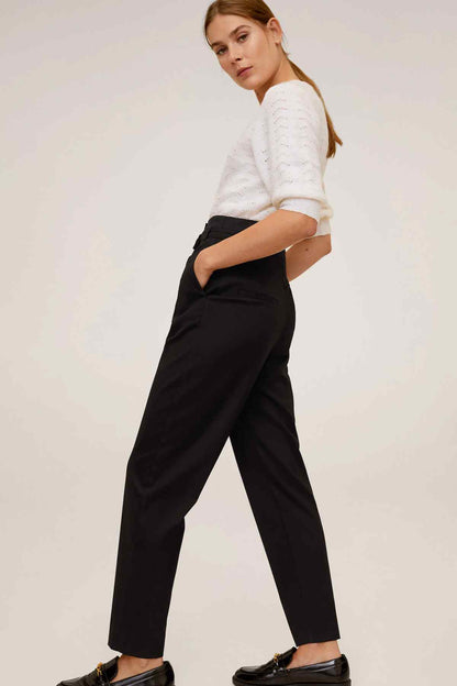 Black high-waist trousers with tapered leg and belt loops