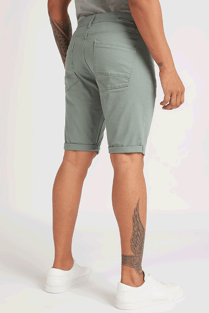 Men's light green chino shorts with back yoke and cuffed hem