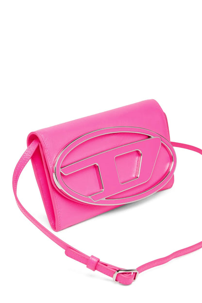 Pink Diesel crossbody bag with oval logo, adjustable shoulder strap