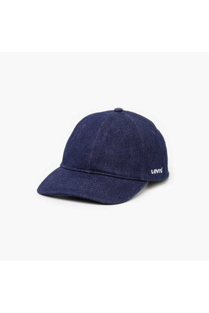 Levi's blue denim baseball cap with small front logo and curved brim
