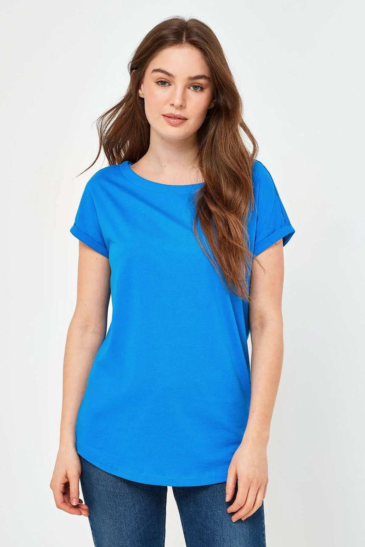 Women’s cobalt blue short-sleeve T-shirt with crew neck