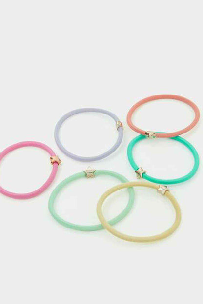Pastel multi snap bracelets with small star charms, five shown