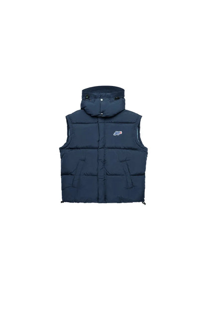 Diesel blue quilted hooded puffer vest, sleeveless with front zip