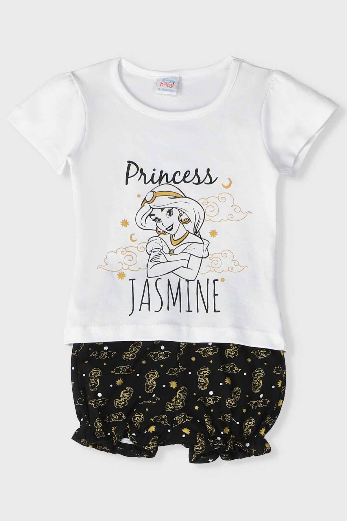 DISNEY kids t-shirt and shorts set, white tee with Princess Jasmine print