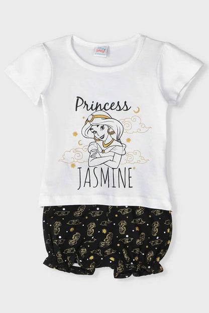 DISNEY kids t-shirt and shorts set, white tee with Princess Jasmine print