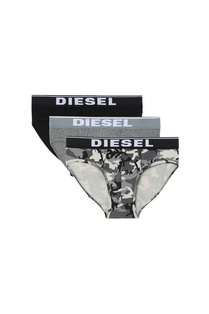 Set of 3 Diesel men's camo briefs with black, grey and dark logo waistbands