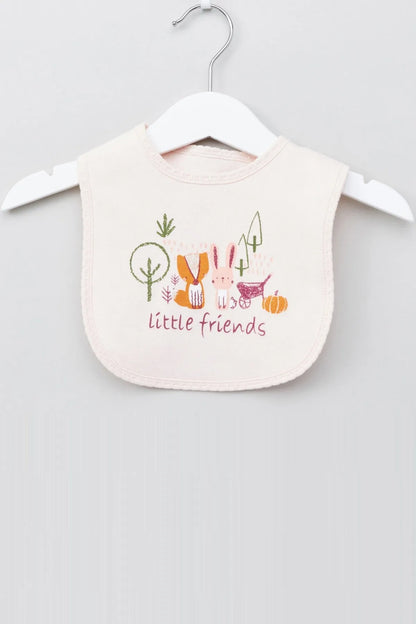 BABYSHOP baby bib in light cream with 'little friends' animal graphic