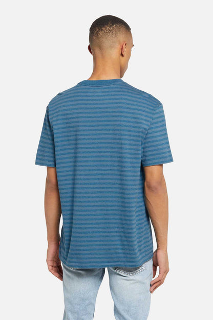 Levi's striped blue crew-neck T-shirt with short sleeves, back view