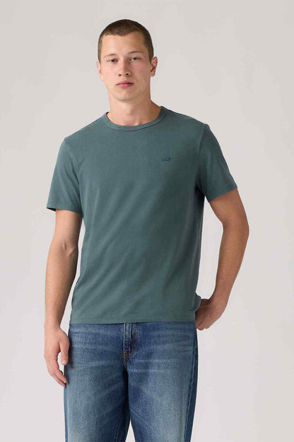 Men's crewneck T-shirt, teal green, small chest logo