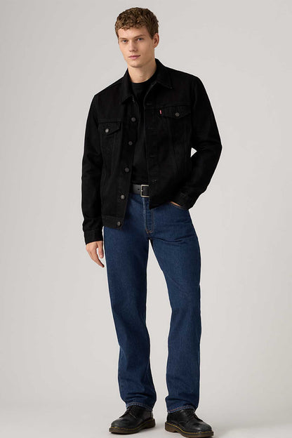Levi's dark indigo denim jeans, straight fit with button fly and five pockets