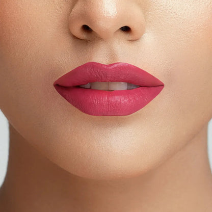 Fuchsia pink lipstick on model lips