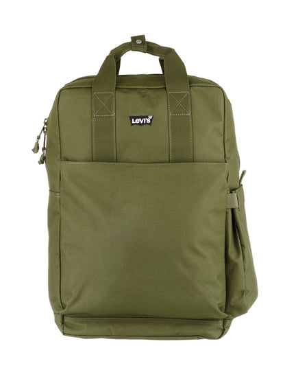 Levi's green duffel-style backpack with top handle and front zipper pocket