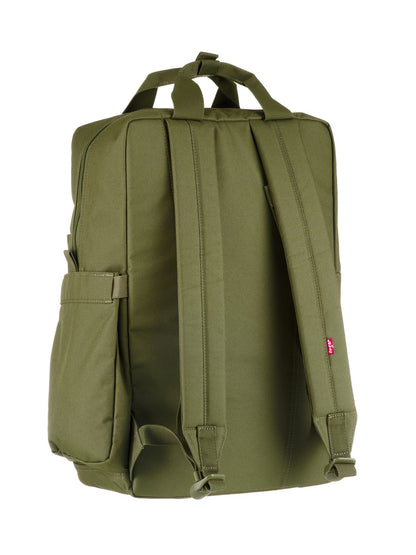 Levi's green backpack with adjustable straps, back panel, and side pockets