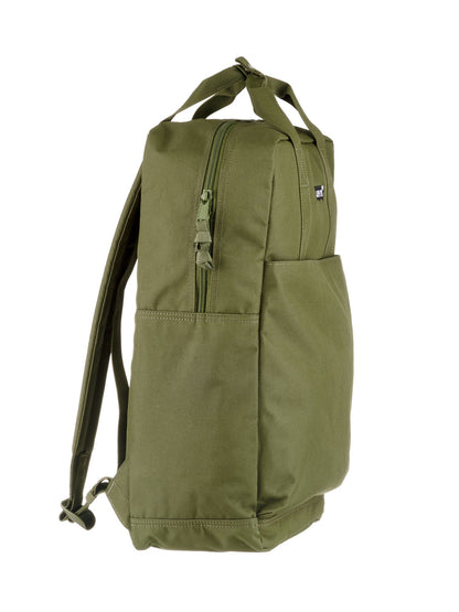 Levi's green backpack with side panel pocket and adjustable shoulder straps