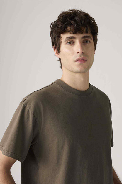 Men's dark olive crewneck T-shirt, short sleeves, relaxed fit
