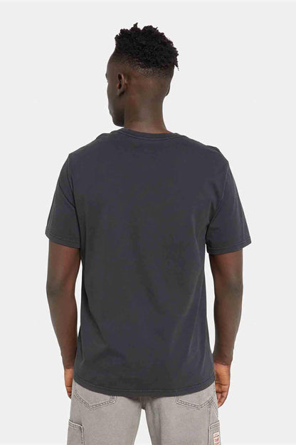 Men's black T-shirt back view, short sleeves, crew neck
