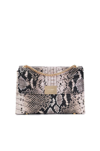 Dune London snakeskin-print clutch bag with zipper, black and light gray