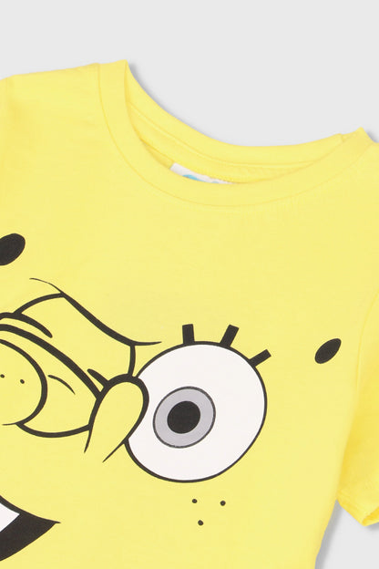 Yellow T-shirt with SpongeBob character print and large eye graphic