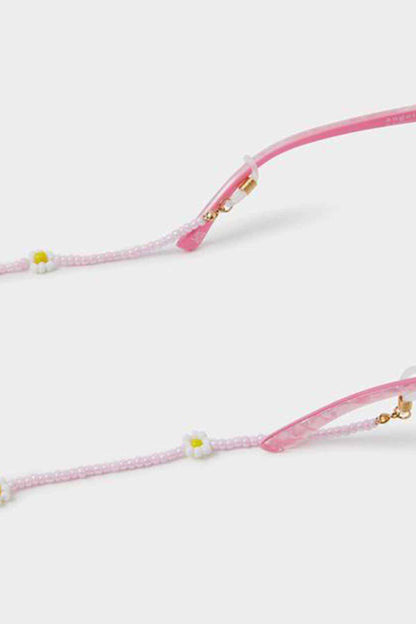 Pastel multi beaded necklace with pink cord and small heart clasp accents