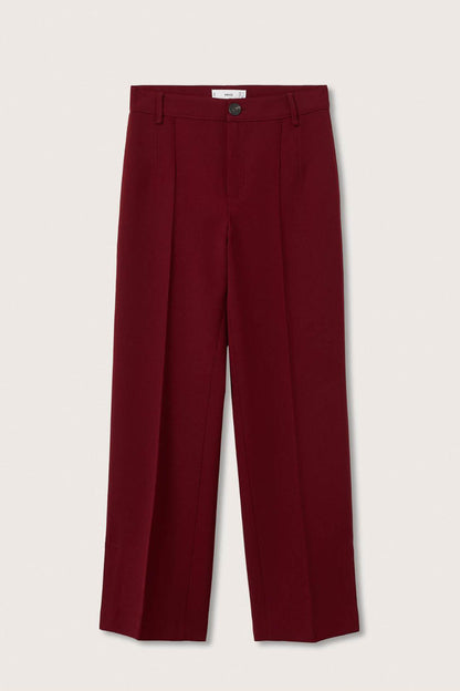 Plum wide-leg tailored trousers with button closure and belt loops