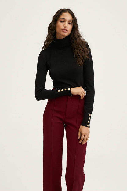 Plum high-rise tailored trousers with front pleats and belt loops