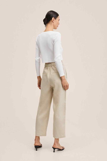 Light pastel grey drawstring trousers with back view and tapered cropped legs